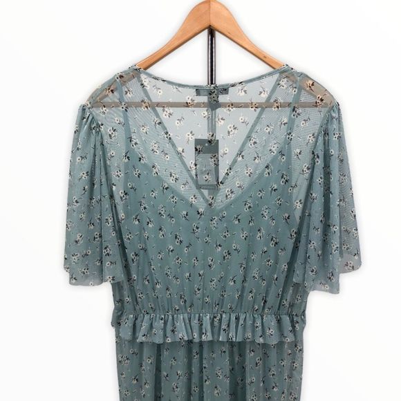 New Look Mesh Frill Blue Floral Ruffle Dress NWT - Picture 7 of 15